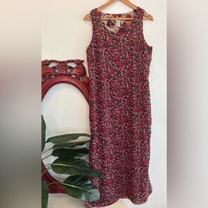 Vintage Red Floral Reversible Sleeveless Overlay Sleeveless Maxi Dress